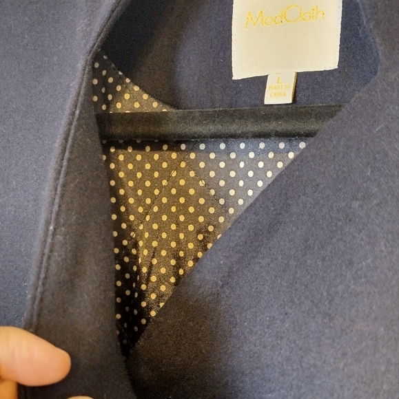 ModCloth women's wool blend navy blue button down trench coat casual sz L - Picture 7 of 8